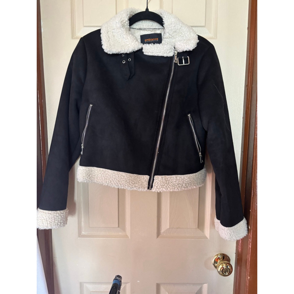 Ambiance Outerwear Jackets & Blazers - Women's Ambiance Outerwear Black Faux Shearling Moto Jacket S